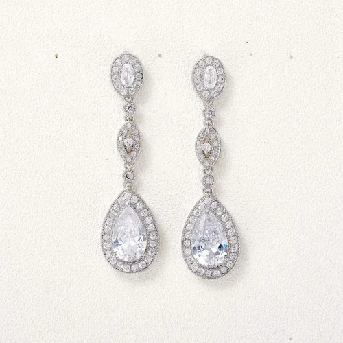 Vista 5 de SWEETV - Aretes de circonia cúbica con cristales de imitación en forma de gota para mujer, para dama de honor, novia