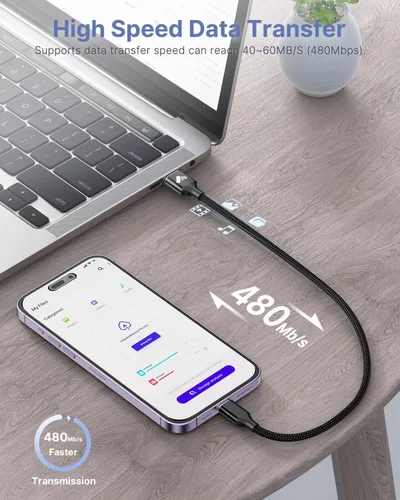Vista 4 de Aioneus Cable Lightning corto de 1 pie, 2 unidades, [Certificado por Apple] Cable para iPhone de 1 pie de carga rápida de nailon trenzado de 12