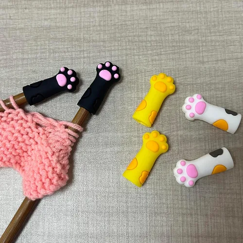 Vista 2 de SPANSEE 6 uds. Protectores de Puntas de Agujas de Tejer con Forma de Pata de Gato, Protectores de Puntas de Agujas de Tejer, Detenedor de Puntos, 6
