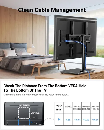 Vista 3 de PERLESMITH - Soporte universal giratorio para TV - Soporte de mesa para TV de 32 a 65 pulgadas - Base de TV de altura ajustable con base de vidrio