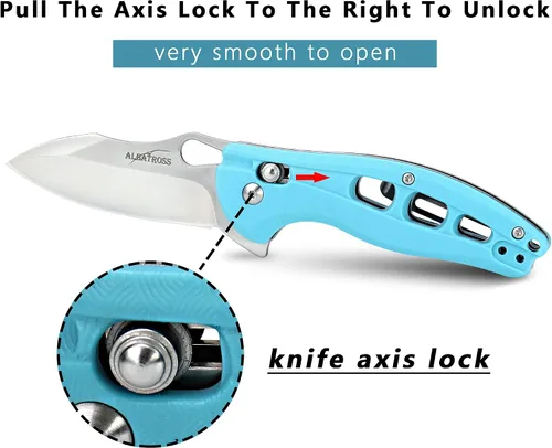 Vista 2 de ALBATROSS FK036SC-BE - Cuchillo de bolsillo plegable de caza de alta calidad, 7.25 pulgadas EDC con bloqueo de eje, apertura asistida de rodamiento