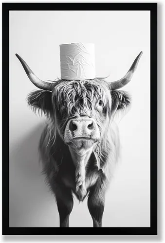 Vista 17 de Arte de pared de lienzo enmarcado para baño con oso negro tierno, decoración divertida para baño con animales, adorable oso con papel higiénico