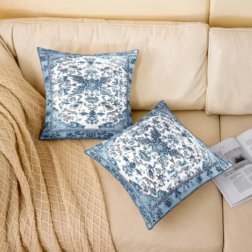 Vista 2 de Erosebridal Paquete de 2 fundas de almohada bohemias de 16 x 16 pulgadas, fundas de almohada de mandala azul turquesa, fundas de cojín retro