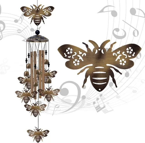 Vista 9 de Campanillas de viento de abejas para exteriores, regalos para mamá - Campanas conmemorativas de bronce, atrapavientos de simpatía móvil, decoración