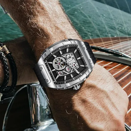 Vista 4 de GLENAW PINDU Men's Fashion Chronograph Sport Style Watch Casual Tonneau Skeleton Watch Date Quartz Analog Watch Timepiece for Men
