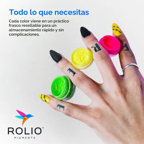 Vista 5 de Rolio - Juego de pigmentos fluorescentes en polvo de neón - Colores neón