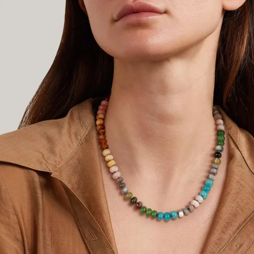 Vista 3 de KissYan - Collar de piedras preciosas para mujer, gargantilla de cuentas bohemias coloridas con piedras naturales, perlas de agua dulce, chapado