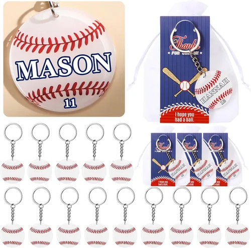 Vista 9 de Huquary 30 Sets Suministros de Fiesta de Equipo Deportivo Llaveros de Nombre Acrílicos DIY Llaveros de Fútbol Softbol Béisbol Regalo para Fiesta