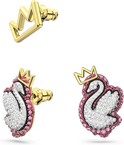 Vista 2 de SWAROVSKI Pop Swan Pierced Stud Earrings with Swarovski Swan Motif, Pink and Clear Crystals