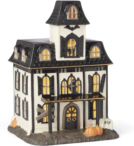 Vista 2 de Lenox Figura de casa iluminada de Halloween vintage