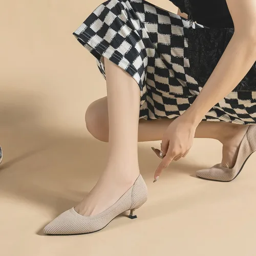Vista 4 de youngshow Zapatos de tacón bajo para mujer, cómodos zapatos de cuña de punto formales y elegantes, zapatos de cuña para mujer, zapatos clásicos