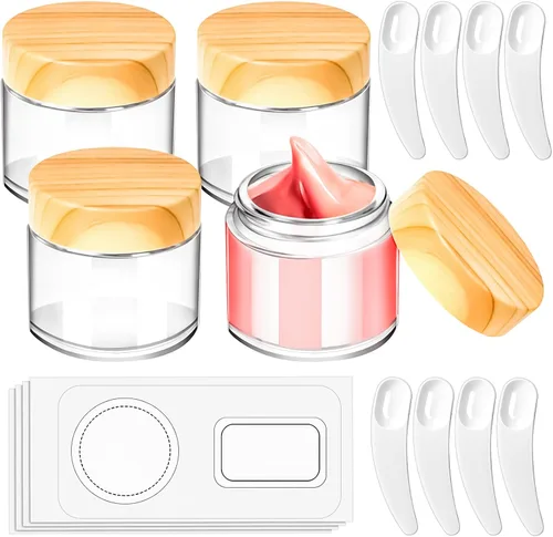 Vista 24 de 6 Pack de tarros de vidrio ámbar de 1 oz con tapas, tarros pequeños de vidrio de 1 onza con tapas y forros interiores, tarros redondos transparentes