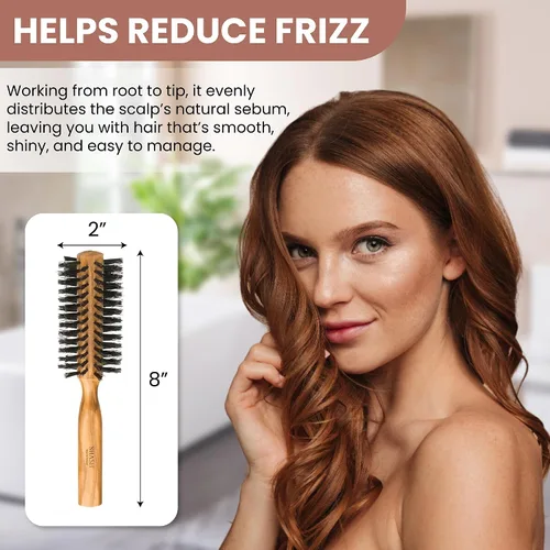 Vista 7 de SHASH Cepillo redondo de cerdas de jabalí, fabricado en Alemania, da volumen y revitaliza tu cabello con resultados más suaves y suaves