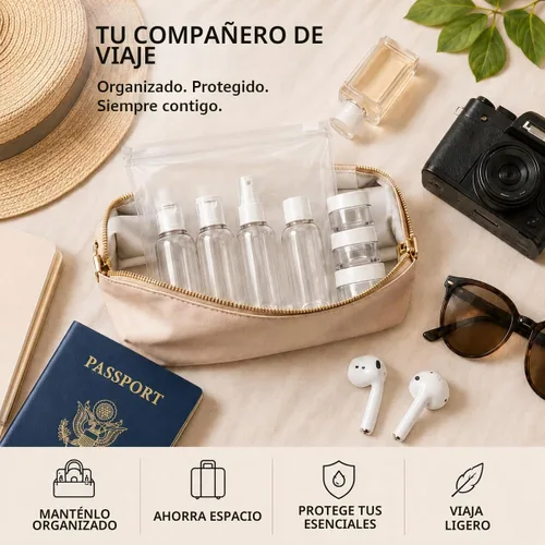 Vista 9 de Conjunto de 7 – Botellas vacías tamaño de viaje de plástico transparente, aprobado por la TSA/Aerolínea
