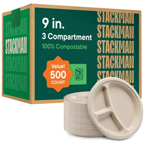 Vista 11 de Platos de papel 100% compostables de 7 pulgadas [1000 unidades] - Platos de postre resistentes - Bagazo sin blanquear de color marrón natural