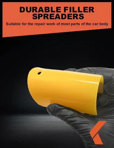 Vista 6 de KREFINISH Esparcidores de Relleno Corporal (3 Tamaños, 15 Piezas) - Esparcidor Plástico Reutilizable Amarillo para Rellenos Automotrices, Masillas