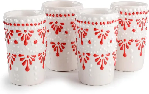 Vista 34 de Juego de 4 vasos de chupito Talavera auténticos mexicanos para tequila - Pintados a mano - 2 Oz (Corazón Azul)