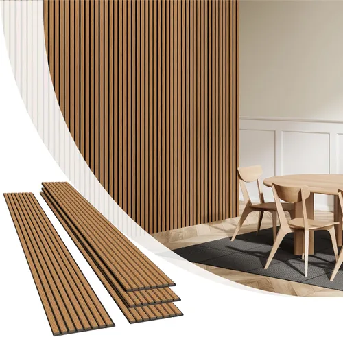 Vista 10 de Olanglab Paquete de 4 paneles de pared de listones de madera, paneles de pared acústicos de madera, 94.5"x12.6" pulgadas, cada uno de los paneles