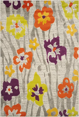 Vista 4 de SAFAVIEH Porcello Collection - Alfombra de pasillo, 2 pies 4 pulgadas x 6 pies 7 pulgadas, gris claro y morado, diseño floral, no desprende pelusa