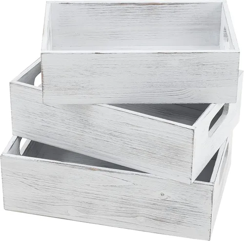 Vista 11 de PHOENANCEE Cajas de madera para exhibición, cajas decorativas rústicas de almacenamiento, juego de 3, caja anidable de madera con asas, cesta