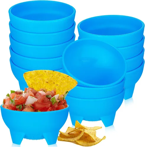 Vista 9 de Maxcheck 12 piezas de cuencos de salsa para fiesta de 4.5" de diámetro, cuencos de salsa mexicanos de plástico para guacamole, lindos chips y plato