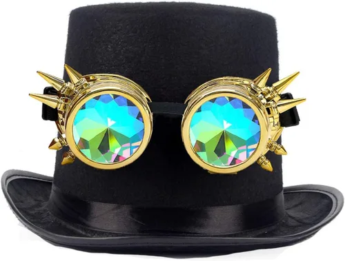 Vista 31 de FUT Gafas Steampunk con pinchos arcoíris ABS, lentes de caleidoscopio rave, soldadura cibernética, gótico, cosplay, vintage