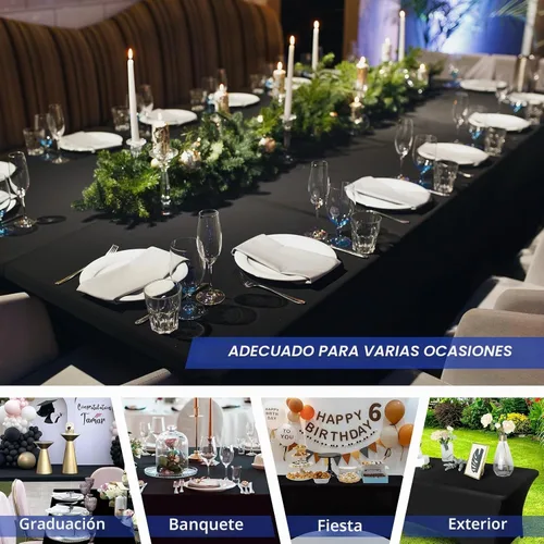 Vista 6 de Fixwal Paquete de 12 Cubiertas de Mesa de Spandex Negro para Mesas de 6 Pies, Fundas de Mesa Rectangulares Ajustadas Elásticas para Bodas