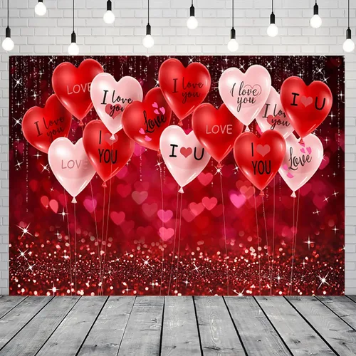 Vista 2 de Telón de fondo para el día de San Valentín de 15 x 8 pies para fotografía, corazones de amor, fondo brillante con purpurina para amantes, decoración