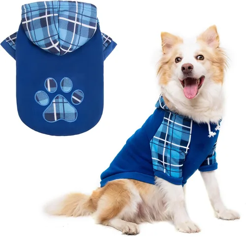 Vista 26 de KOOLTAIL Sudadera a cuadros con capucha, con gorro y bolsillo, para perros pequeños, medianos y grandes y gatos, abrigo suave y cálido para invierno