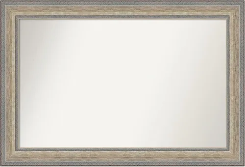 Vista 134 de Amanti Art Espejo de baño plateado para sobre el fregadero, 28 x 37 pulgadas, elegante espejo rectangular de peltre cepillado, marco de madera