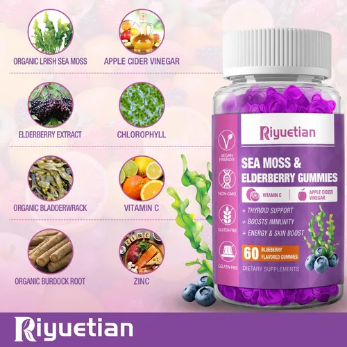 Vista 7 de Gomitas de musgo marino y saúco – Vitamina C + Zinc – Fortalecimiento inmunológico y tiroideo de refuerzo de la fuerza de las gomitas de osos