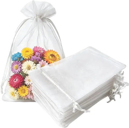 Vista 29 de Paquetes de 50 bolsas de regalo de organza de 4 x 6 pulgadas con cordón negro transparente, decoraciones de embalaje de tela transparente