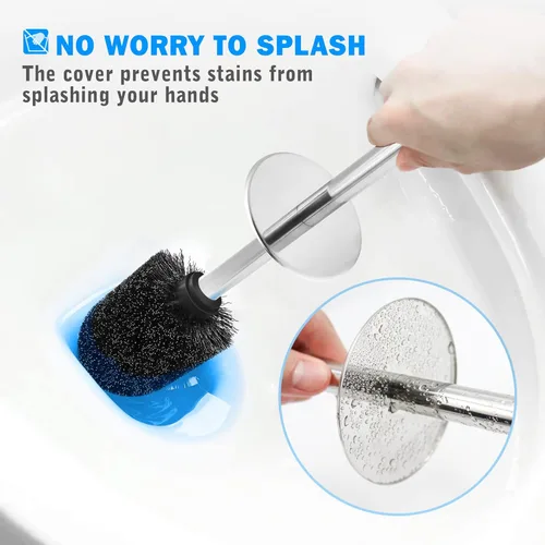 Vista 3 de Escobilla de inodoro y soporte, escobilla de inodoro con mango largo de acero inoxidable 304, cepillo para inodoro de baño, ergonómico, elegante