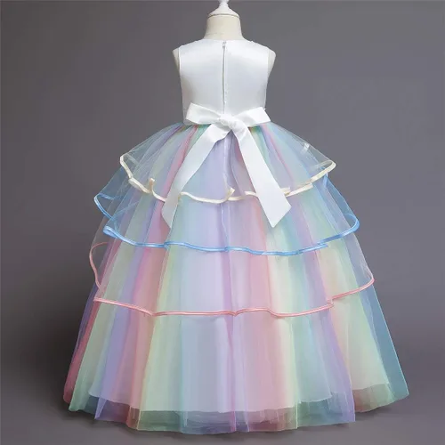 Vista 5 de Vestido de princesa de unicornio para niña vestido largo de tul arco iris ropa de cumpleaños para niños Arco iris