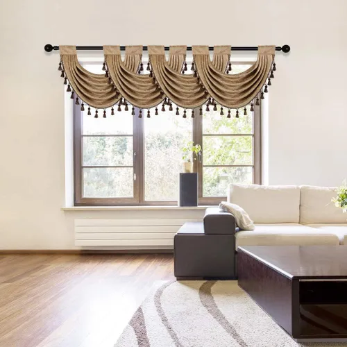 Vista 22 de ELKCA Cenefa Swag de Cascada de Chenilla Gruesa Beige para Sala de Estar Cortinas de Cenefa Pequeñas para Cocina, Paquete de 1