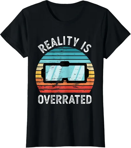 Vista 37 de Reality is Overrated VR - Camiseta divertida de regalo de realidad virtual, Negro, S
