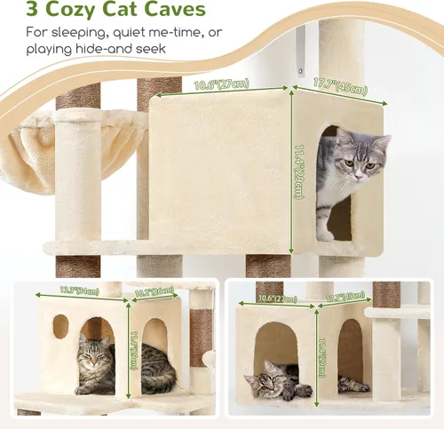Vista 2 de Globlazer Árbol para gatos alto, torre para gatos de 71 pulgadas para gatos adultos de interior, multinivel, 3 condominios para gatos