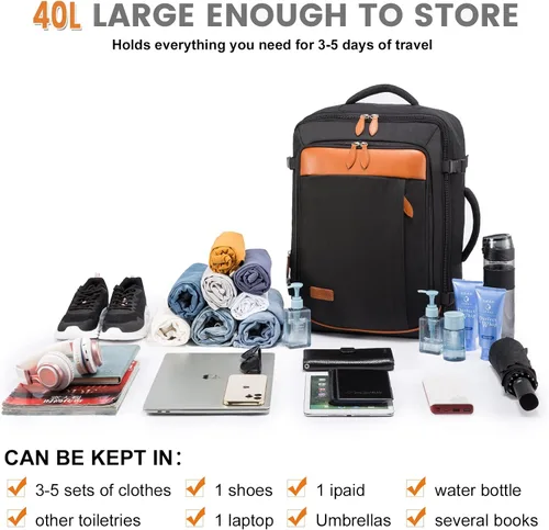 Vista 7 de LOVEVOOK Mochila de viaje de 40 L para mujeres y hombres, aprobada por aerolíneas, mochilas grandes expandibles con 4 cubos de embalaje, paquete