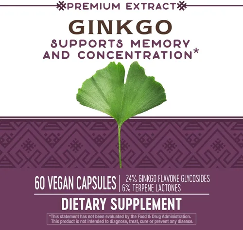 Vista 9 de Nature's Way Extracto de Ginkgo Premium, apoya la memoria y la concentración*, 120 mg de extracto de ginkgo biloba por porción de 2 cápsulas