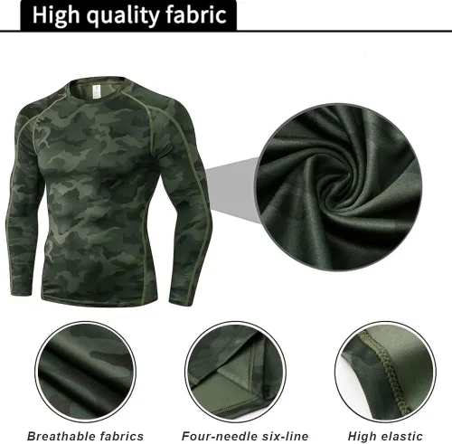 Vista 3 de EARGFM Camisetas deportivas de compresión de manga larga para hombre, para correr, entrenamiento, capa base elástica, camisetas deportivas frescas