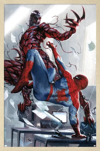 Vista 7 de Trends International Marvel Comics Carnage - Póster de pared de batalla con Spider-Man, 14.725 x 22.375 pulgadas, versión enmarcada de madera