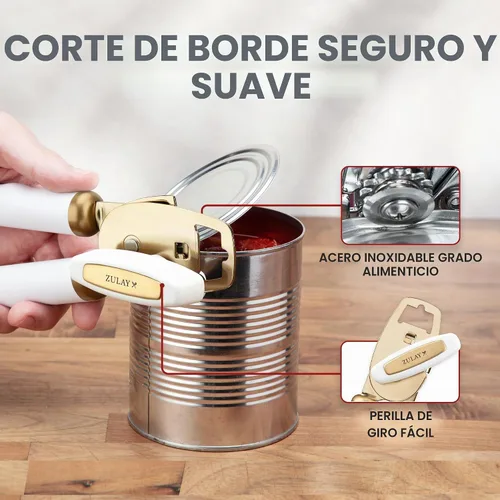 Vista 4 de Zulay Kitchen Abrelatas manual de acero inoxidable resistente con abridor de botellas, abrelatas manual a prueba de óxido con perilla giratoria