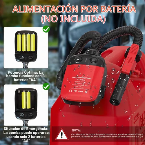 Vista 4 de Bomba de transferencia de combustible Aoteda alimentada por batería con sensor de parada automática, protección contra fugas (2.4 GPM), manguera