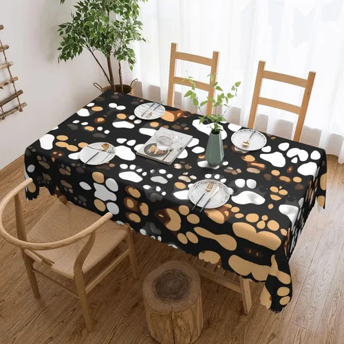 Vista 11 de Mantel rectangular de encaje de poliéster con lunares negros, 54 x 72 pulgadas, resistente a las arrugas, lavable, mantel grueso