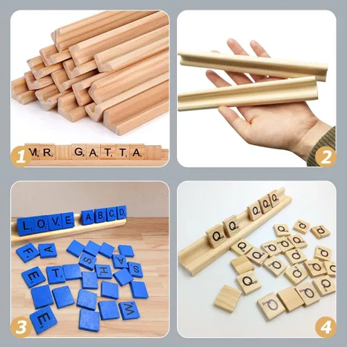 Vista 8 de Toddmomy 4 piezas de soporte de madera bandejas de dominó para azulejos juegos familiares Mostrar base mahjong suministros Natural Domino bandejas