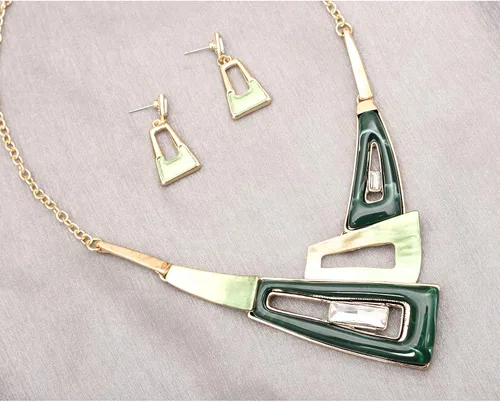 Vista 3 de SFE Conjunto de joyería de moda con forma de triángulo de esmalte irregular con cuello de concha, estilo bohemio, bohemio, estilo bohemio