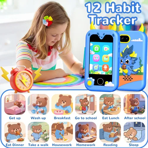 Vista 5 de Teléfono de juguete para niños, juguetes de teléfono inteligente con cámara dual - regalo de Navidad y cumpleaños para niños de 3 a 12 años