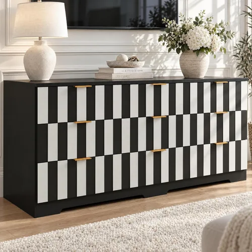 Vista 2 de Cómoda de 9 cajones para dormitorio, cómoda moderna de 63 pulgadas de largo Negro-blanco