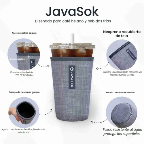 Vista 5 de Sok It JavaSok Funda aislante de neopreno para tazas de café helado y soda fría (Floral abstracto, Pequeño: 16-20oz)