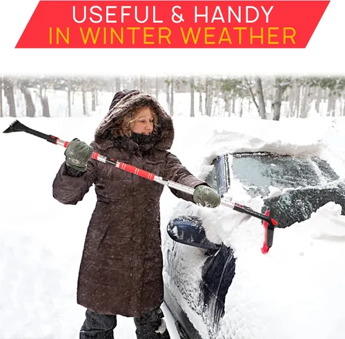 Vista 5 de VaygWay Rascador de hielo y cepillo de nieve extensible para parabrisas de automóvil, agarre de espuma de longitud ajustable, cabezal de cepillo